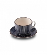 Zafferano Tazzina E Piattino Porcellana Tue Righe Blu set 6 pezzi